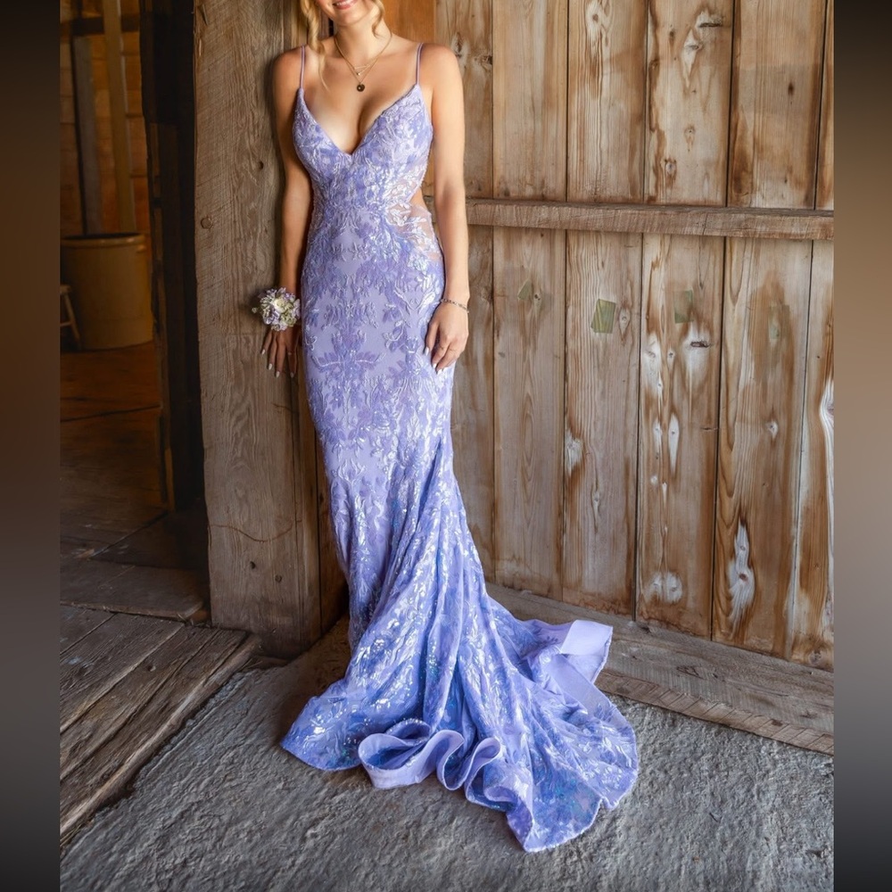 Ellie Wilde EW35011 Lavender Purple Sequin Mermaid Prom Dress sz 0/2 - Picture 3 of 12
